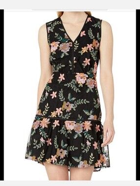Sam Edelman Sleeveless Mesh Dark floral Whimsygoth Grannycore Y2k mini Dress